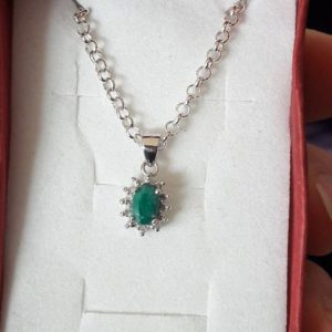 Brand New Emerald & Diamond Sterling Silver Necklace + $ 275 Certificate,(1689)