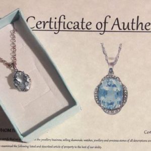 Brand New Baby Blue Topaz & Diamond Sterling Silver Pendant + $ 350 certificate,(1803)