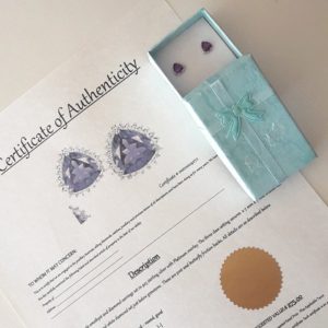 New Sterling Silver Amethyst & Diamond Earrings 2.2 CT Trillion cut. Post & butterfly backs. Includes $275 certificate,(1624)