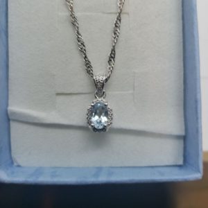 Sterling Silver Blue Topaz & Diamond Pendant+$250  $200certificate #1879