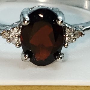 Garnet & Diamond Sterling silver Solitaire Ring #1809