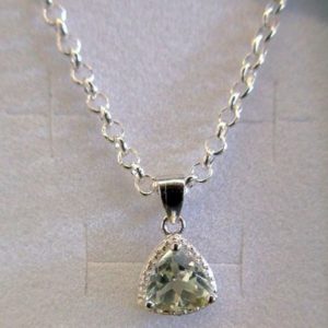 Lively Yellow Green Amethyst & Diamond Pendant  Sterling silver. 1.1 CT Trillion cut. Includes chain. Retail value $325. #1810